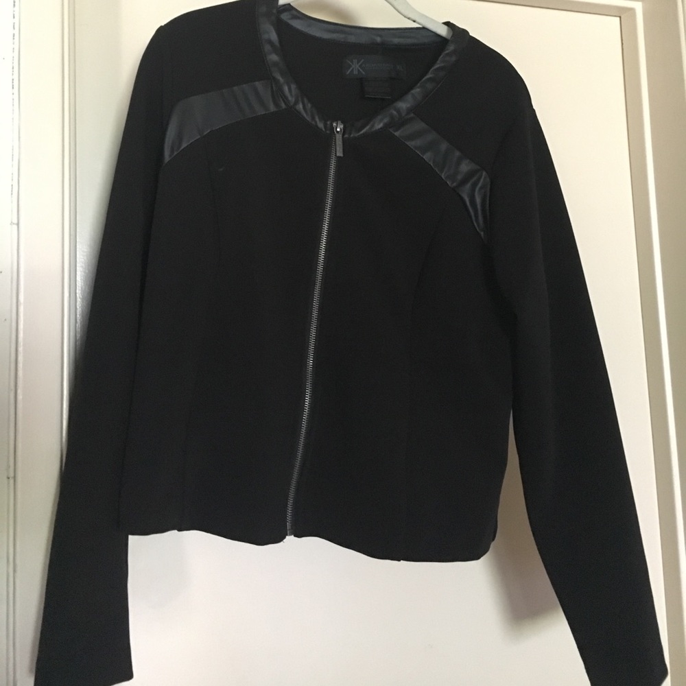 Black blazer with pleather trim