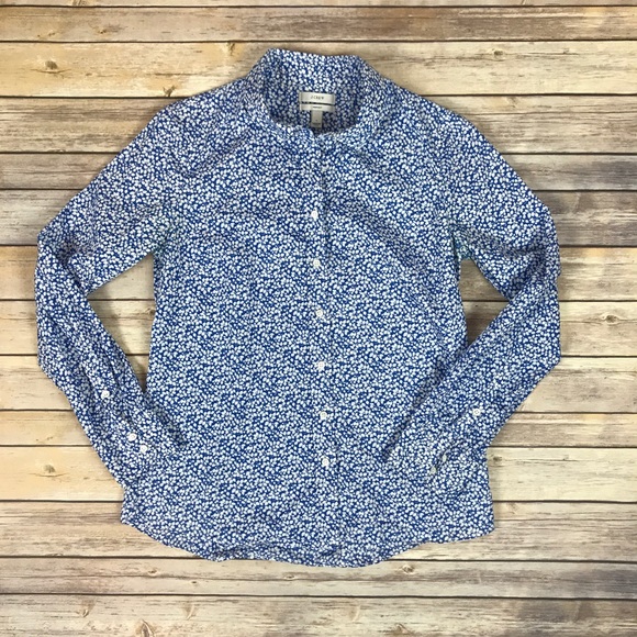 J. Crew Tops - J. Crew Women's Blue Floral Perfect Fit Workshirt