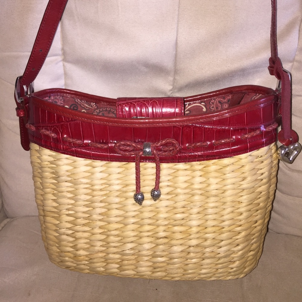 BRIGHTON STRAW LEATHER SHOULDER BAG