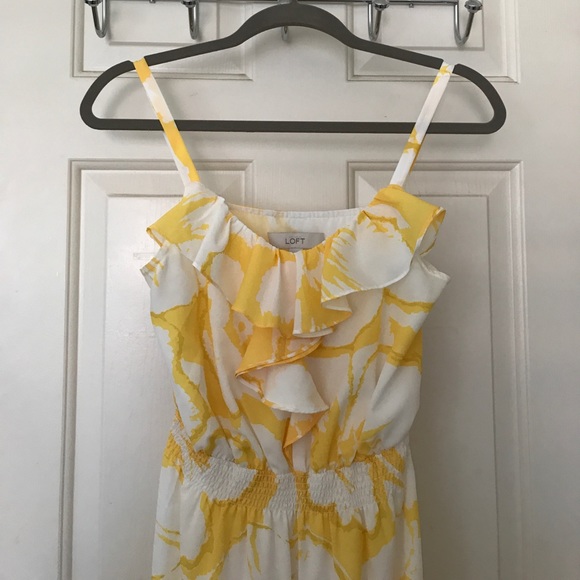 Yellow & white Ann Taylor Loft maxi dress with white chiffon layer underneath. - Picture 2 of 4