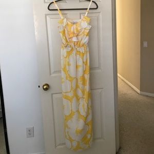 Yellow & white Ann Taylor Loft maxi dress with white chiffon layer underneath.