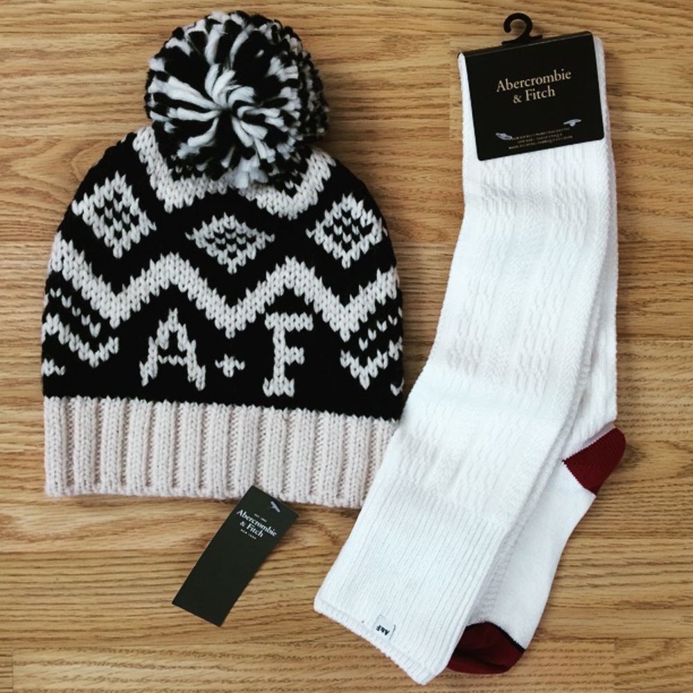 A&F Beanie and Knee High Socks Set