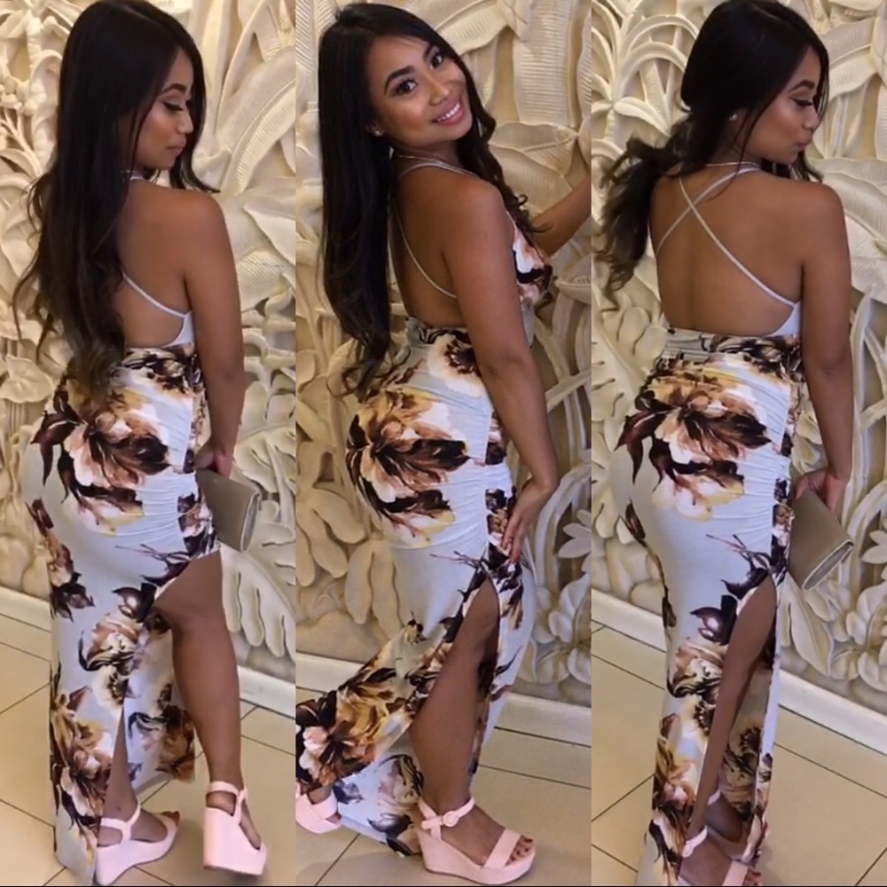 Floral print sexy back dress