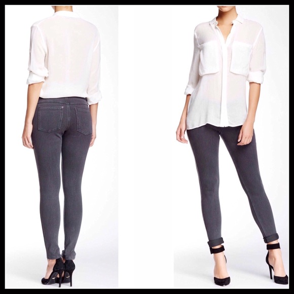 HUE GREY DENIM LEGGINGS SKINNY KNIT STRETCH PANTS - Picture 4 of 8