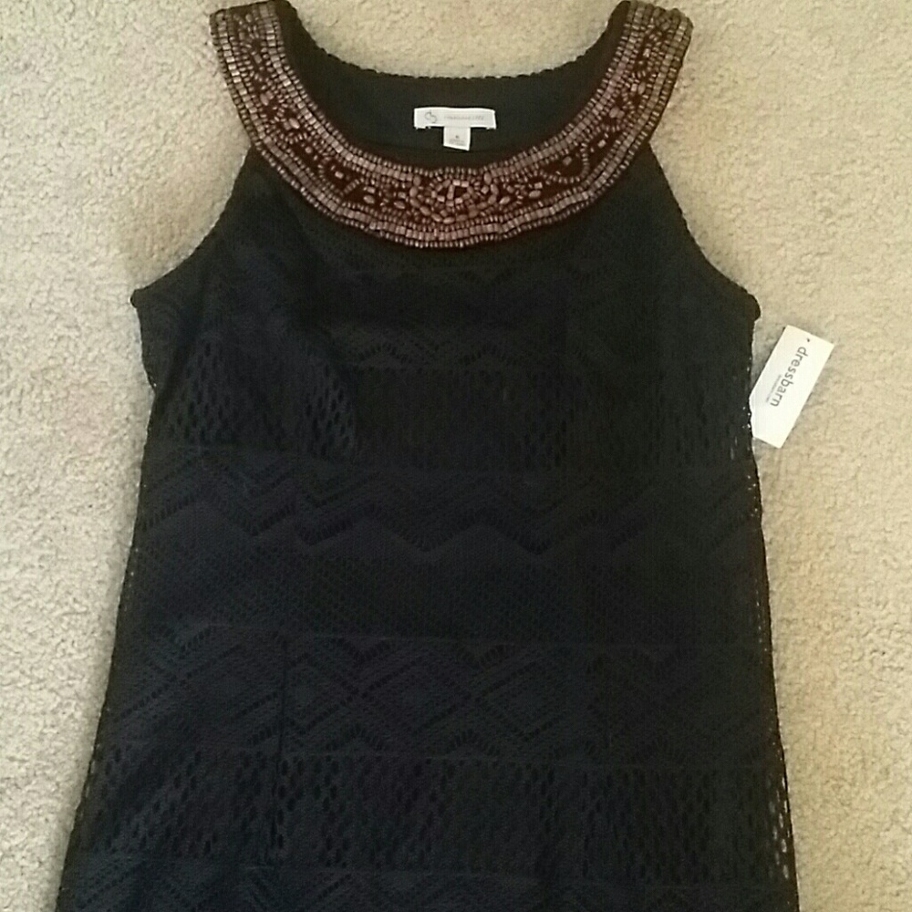 Black crochet beaded neckline dress