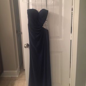 XSCAPE Strapless Beaded Dress - Navy