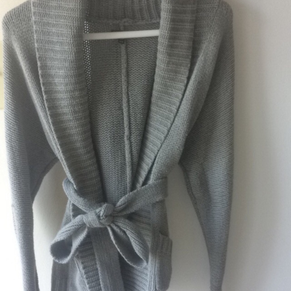 Gray belted Express sweater