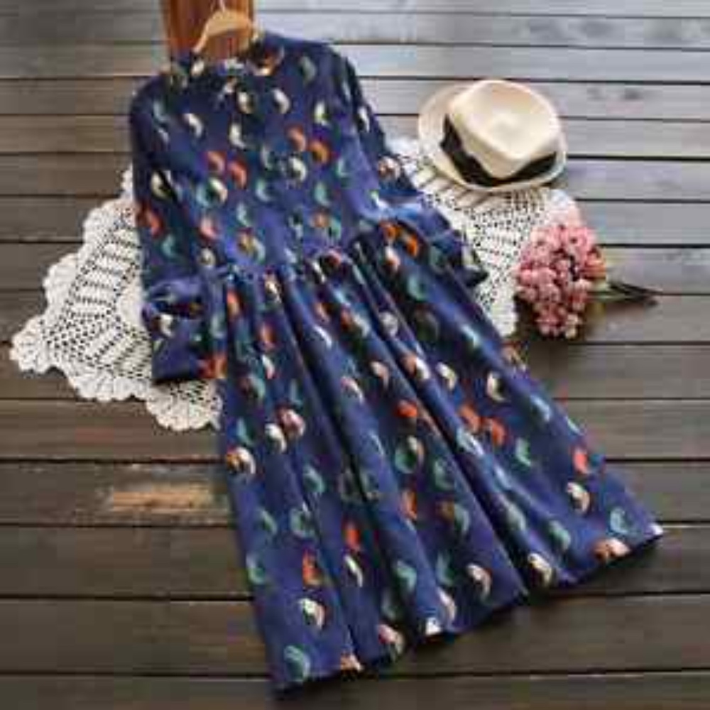 Mori Girl Kawaii Blue Parrot Baby Doll Dress