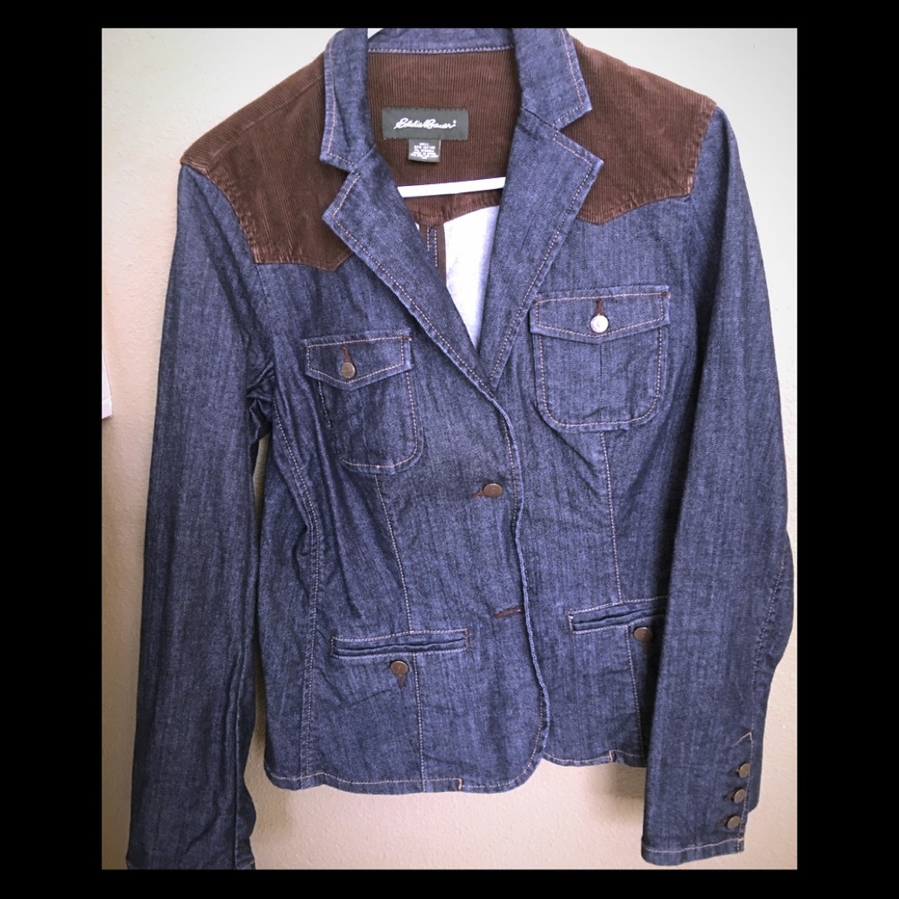 Eddie Bauer denim and brown corduroy trim jacket