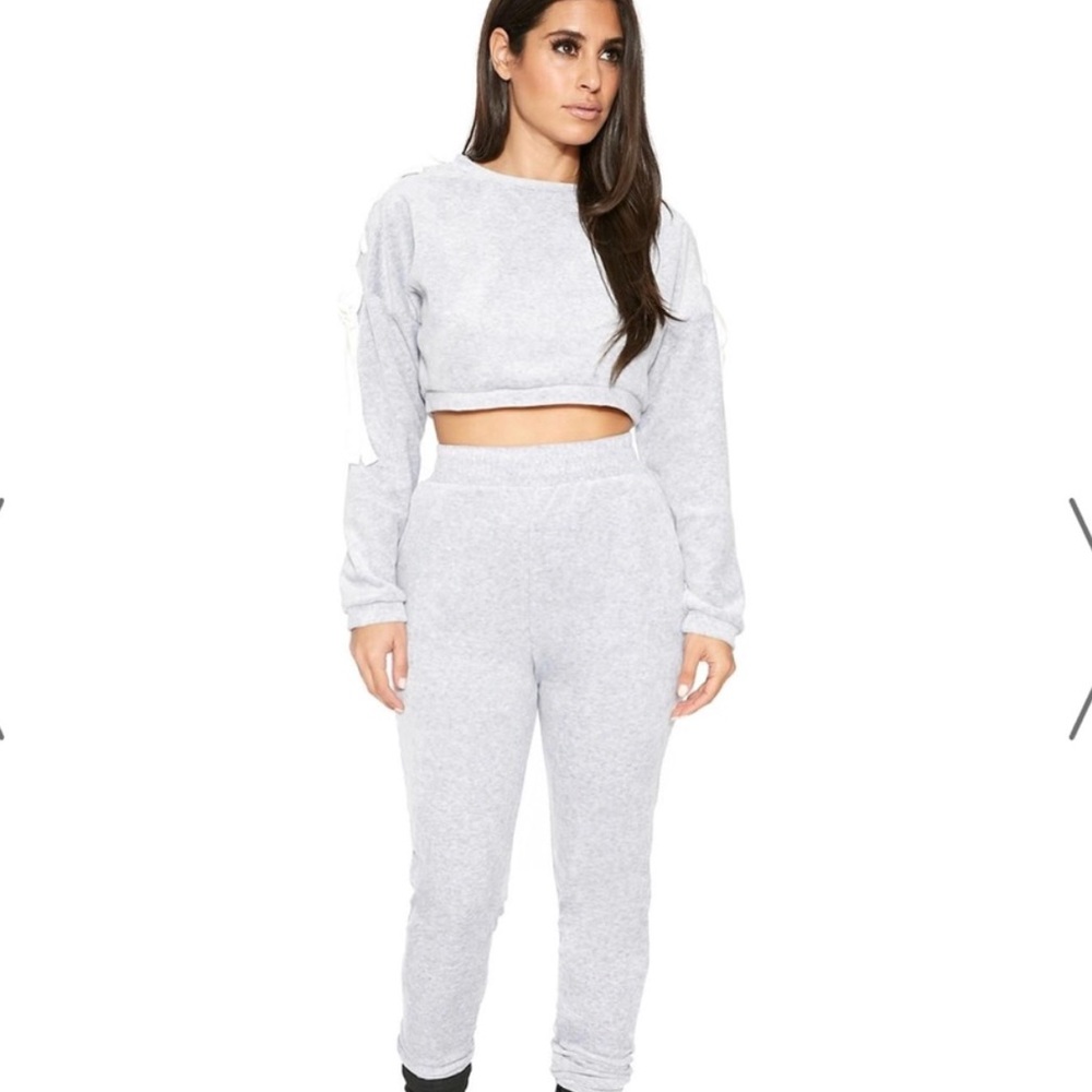 Black velvet sweatsuit