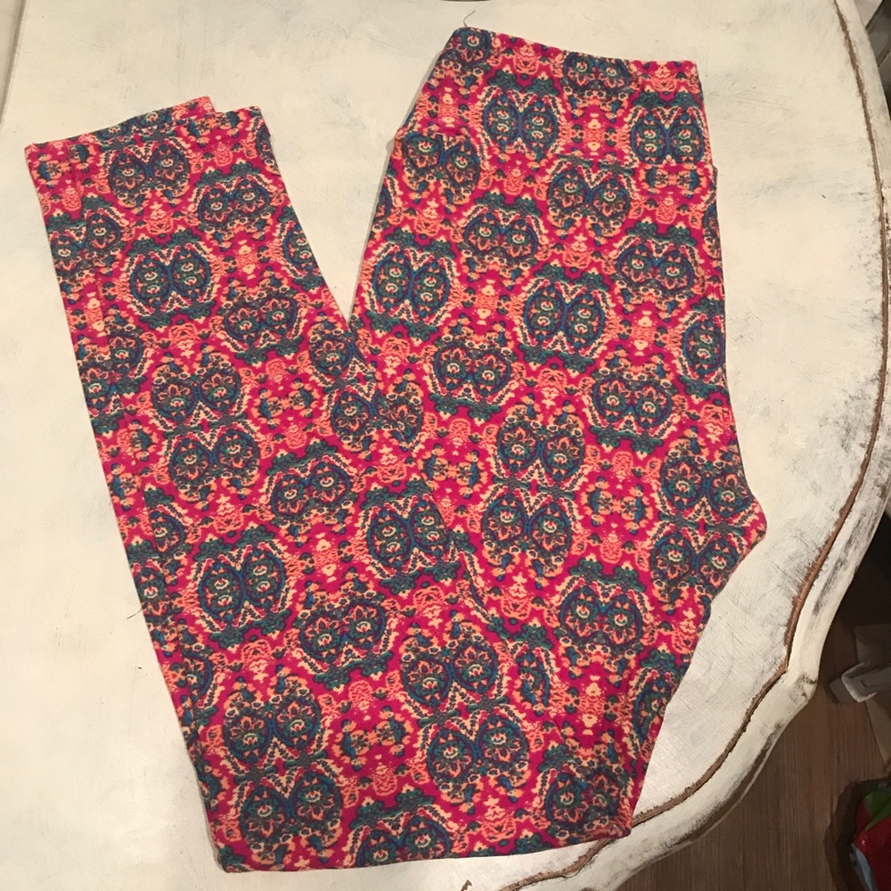 LulaRoe OS Leggings - Pink and Turquoise