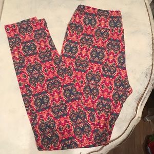 LulaRoe OS Leggings - Pink and Turquoise