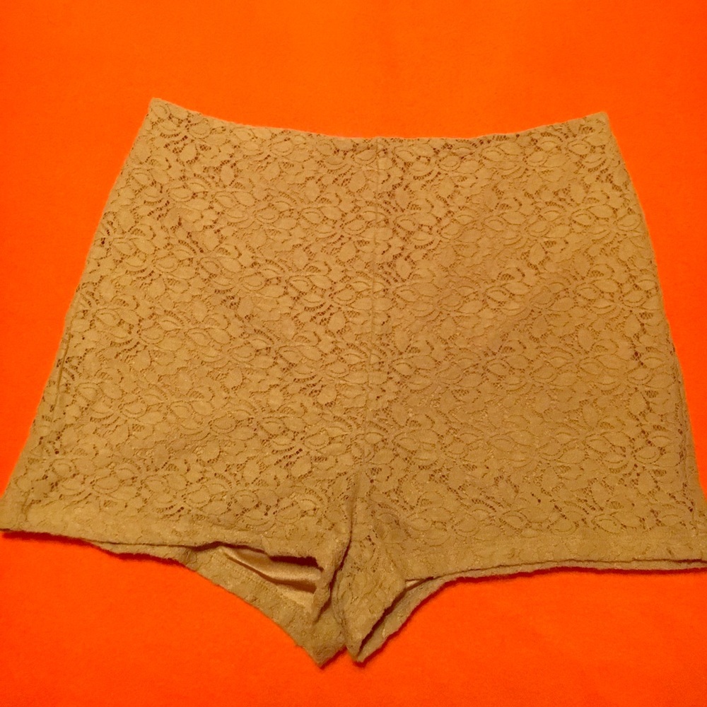 Forever 21 high waisted tan lace shorts