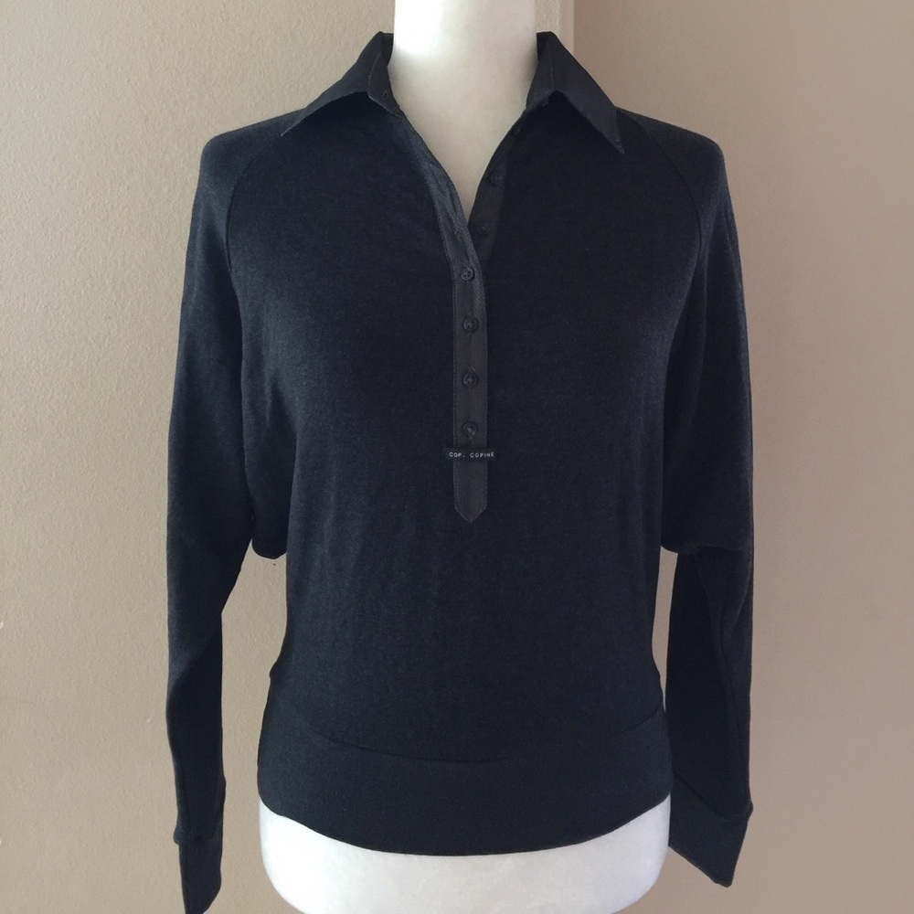 Cop. Copine Bat-Wing Collar Charcoal Knit Top NWOT