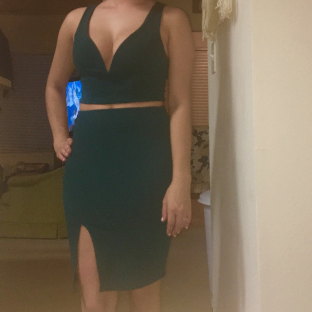 Two Piece Emerald Green Dress