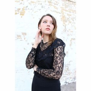 BLACK LACE Sheer Illusion blouse vintage small BLACK LACE Sheer Illusion blouse vintage small