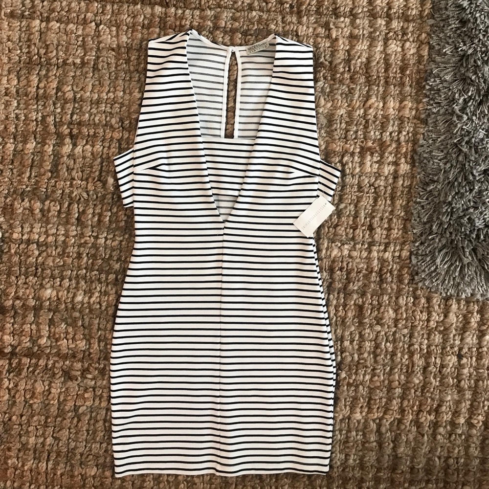 Plunge Striped BodyCon Dress