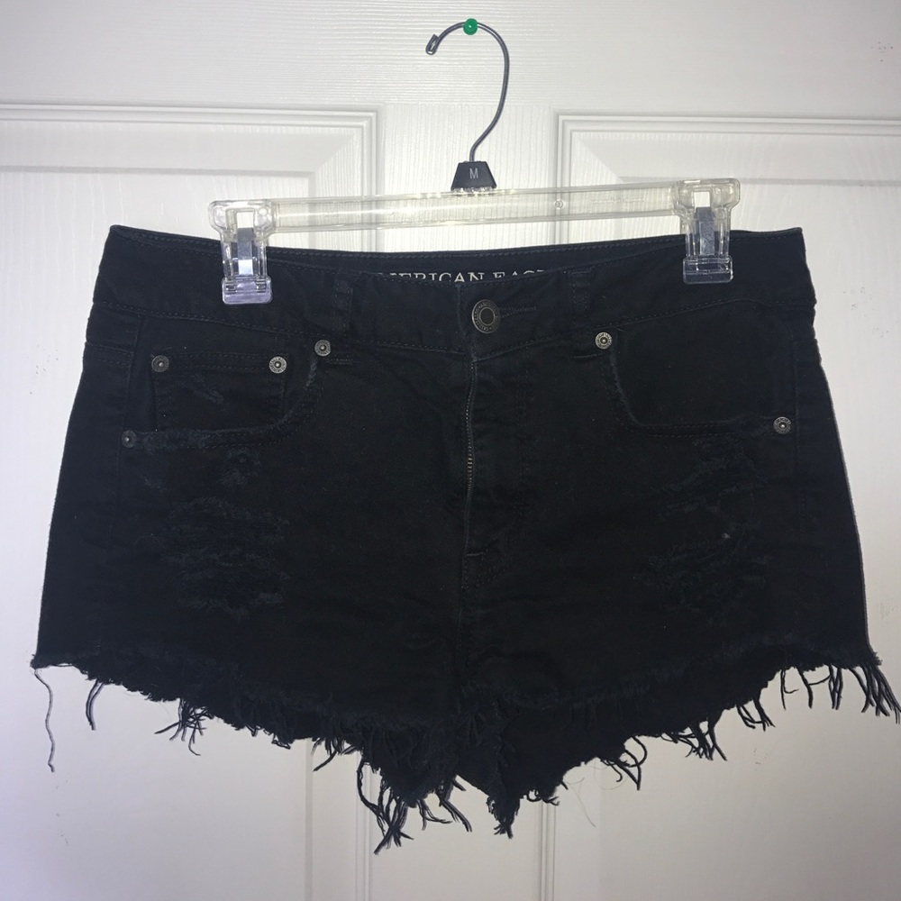Black distressed American eagle shorts