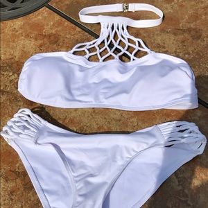 White two piece lattice bathing suit size medium