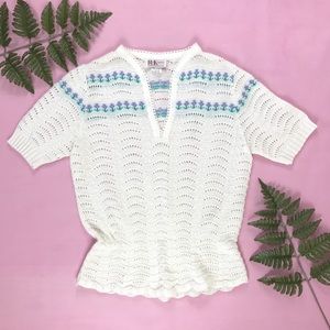 Vintage knit peplum top 70s 80s see through shirt Vintage knit peplum top 70s 80s see through shirt