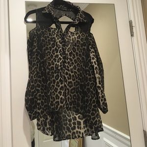 LF animal print cold shoulder cutout Blouse