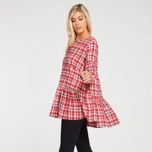 Peplum Plaid Blouse