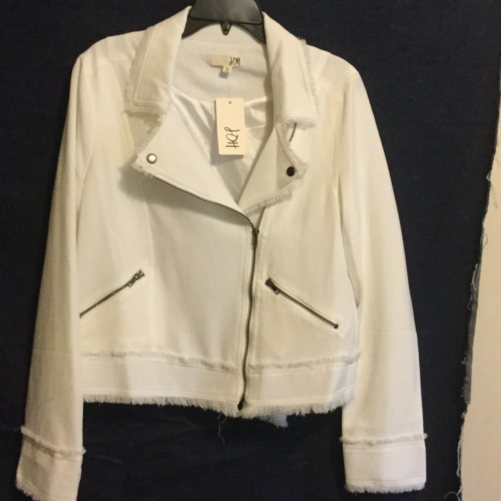 White Fabric Moto Jacket