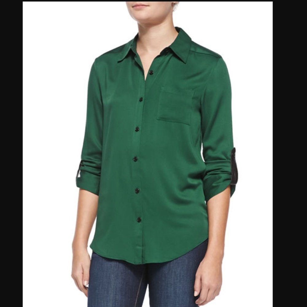 Alice + Olivia Piper Leather-Tab Collared Blouse
