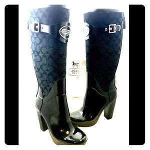 🛑💲OLD🛑Coach Brenda Sig C Rub Blk Tall Boots 8M
