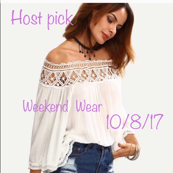 SheIn Tops - White off shoulder lace detailing