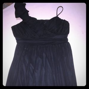 Black dress with sheer layer and shoulder
