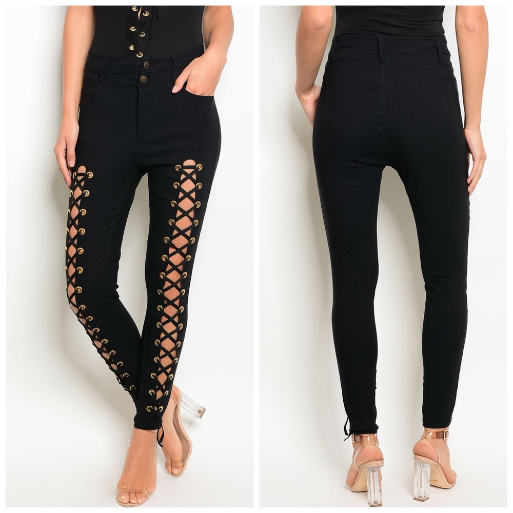 Almost Gone! Black Lace high waisted stretch pants - Picture 2 of 3
