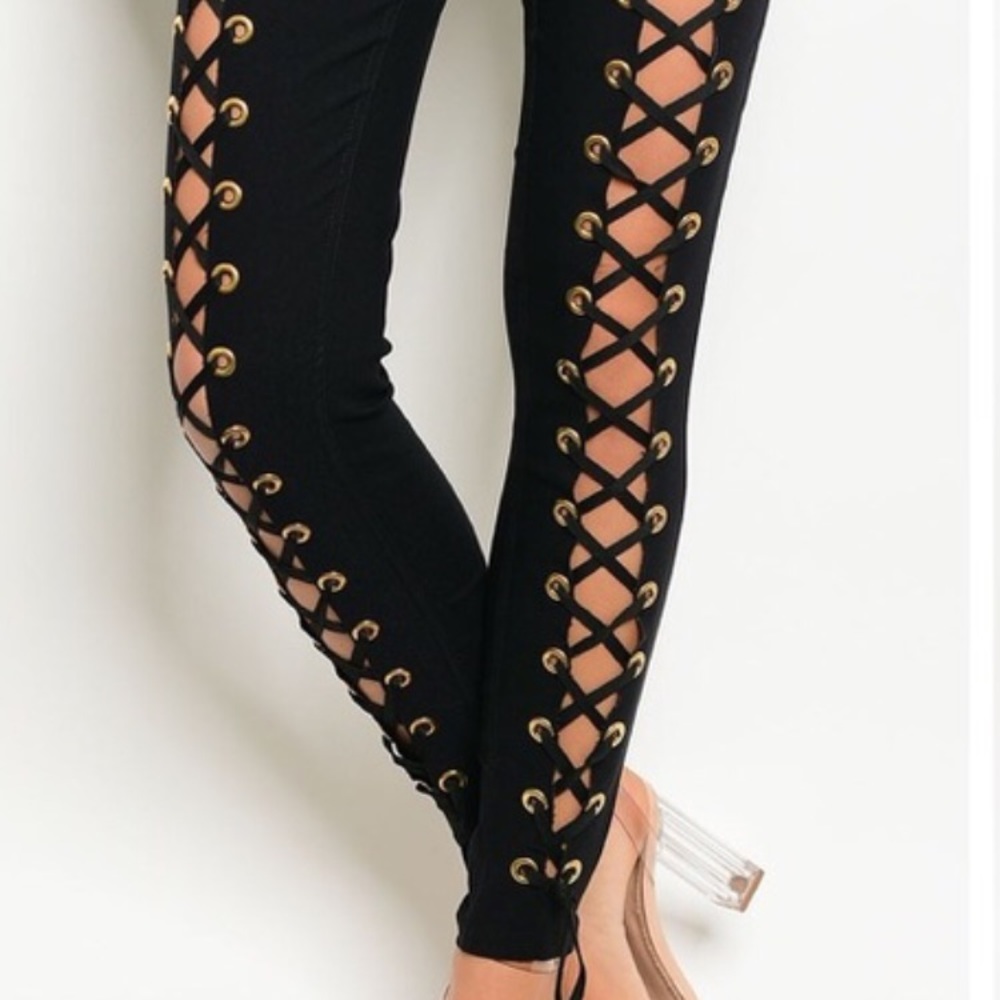 Almost Gone! Black Lace high waisted stretch pants - Picture 3 of 3