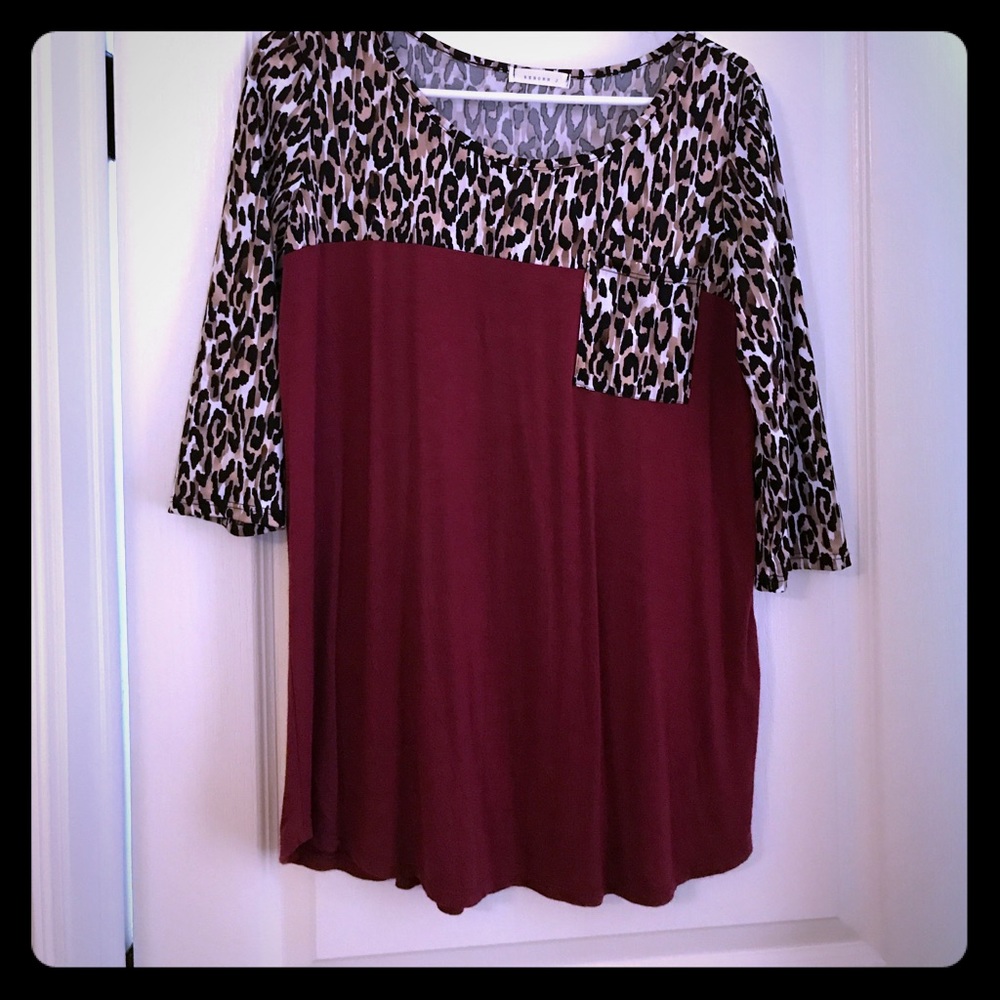 Mint condition maroon & leopard print blouse