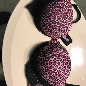 Pink and black cheetah print push up bra
