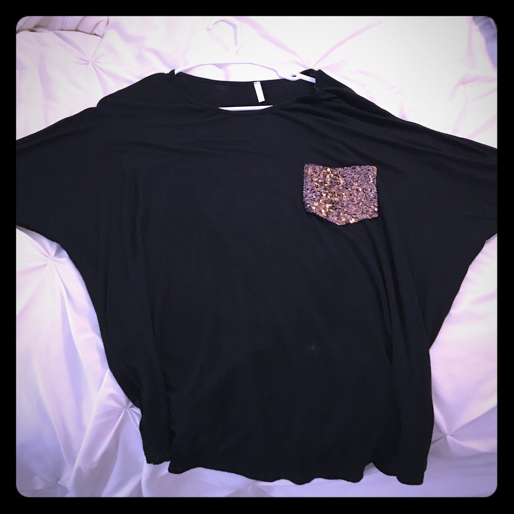 Black & sequined gold pocket blouse