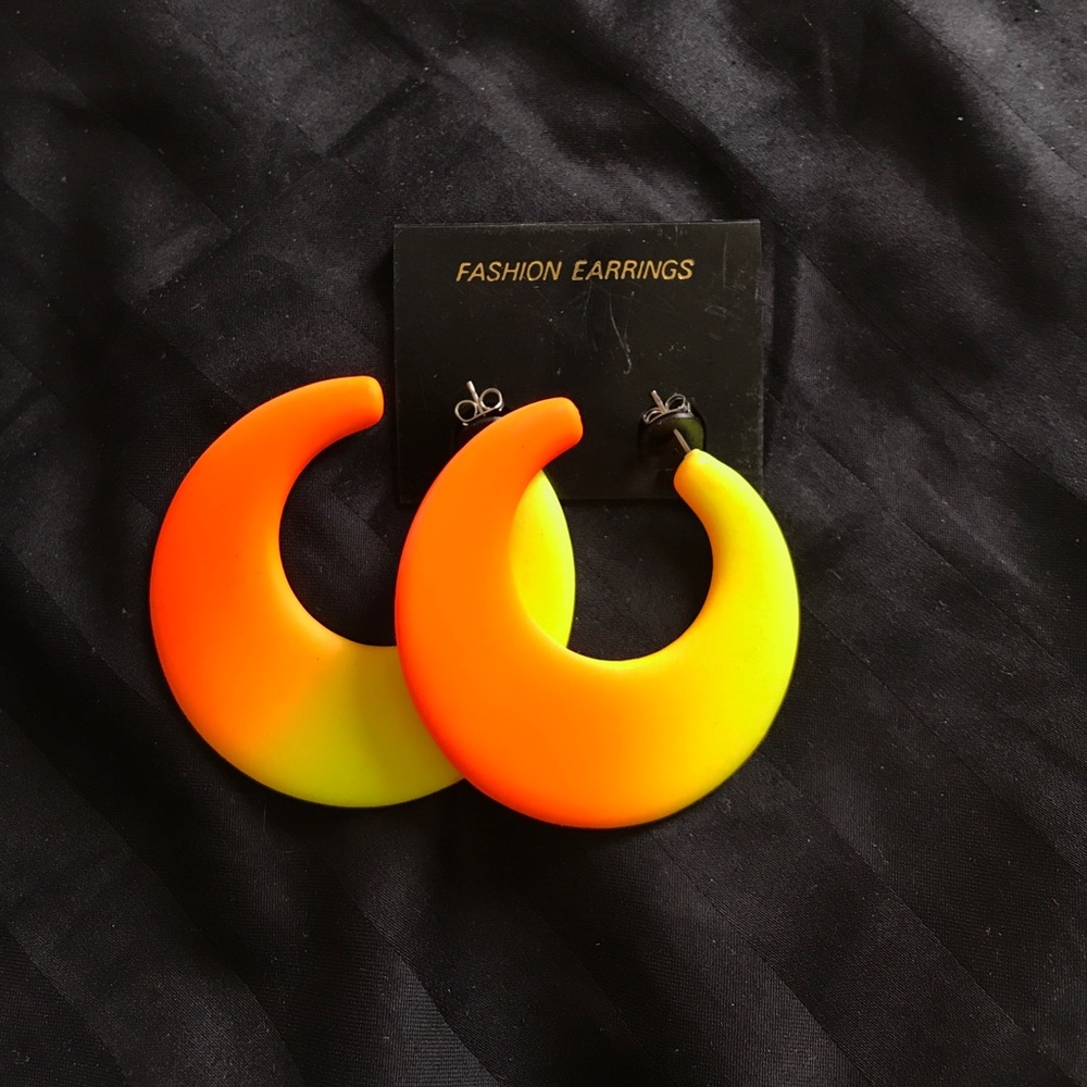 Bright Yellow And Orange Hoop Earrings