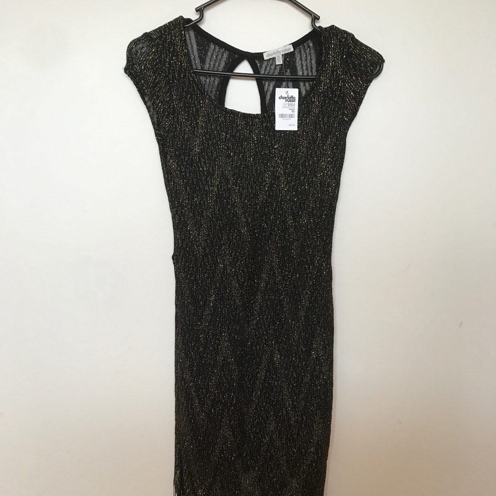 NWT Black with Gold Bodicon Midi Dress