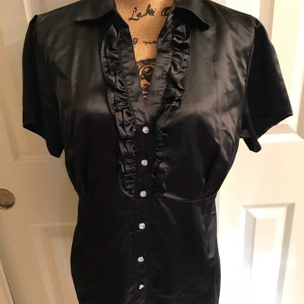 Black Ruffle Front Blouse