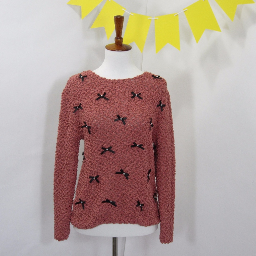 LC Lauren Conrad Blush Bow Pearl Knit Sweater *MM1