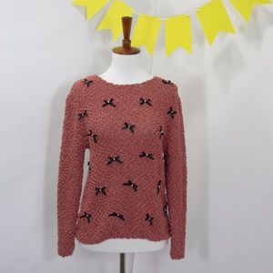 LC Lauren Conrad Blush Bow Pearl Knit Sweater *MM1