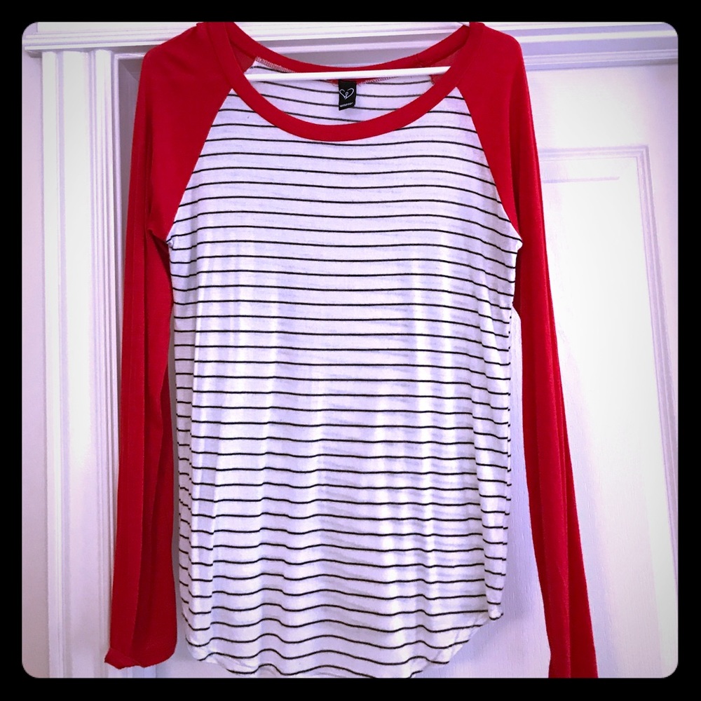 Darling red striped baseball T long sleeve shirt