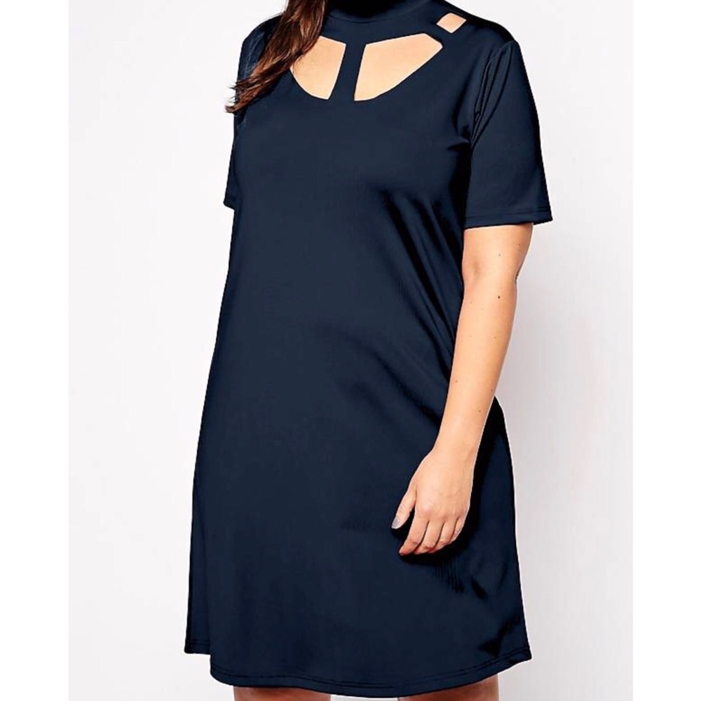 ASOS CURVE Swing Dress with Cut Work Funnel Neck