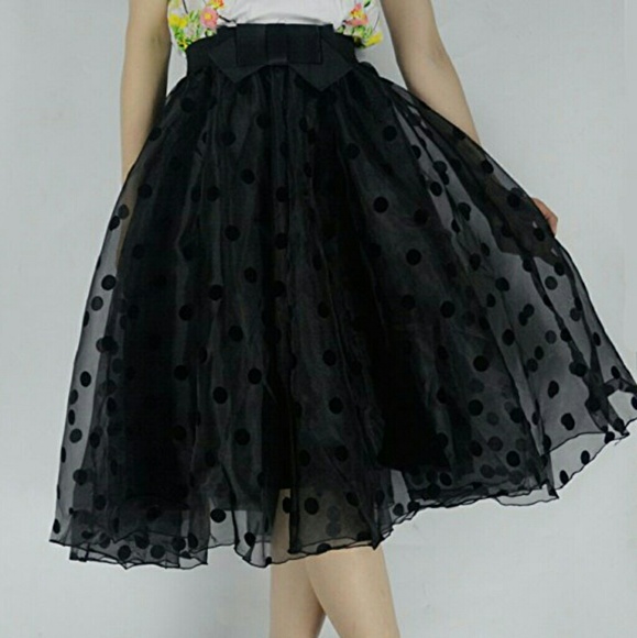 YSJ Global Fashion Dresses & Skirts - Organza Princess black knee length skirt with bow