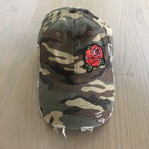 New camo hat with rose patch