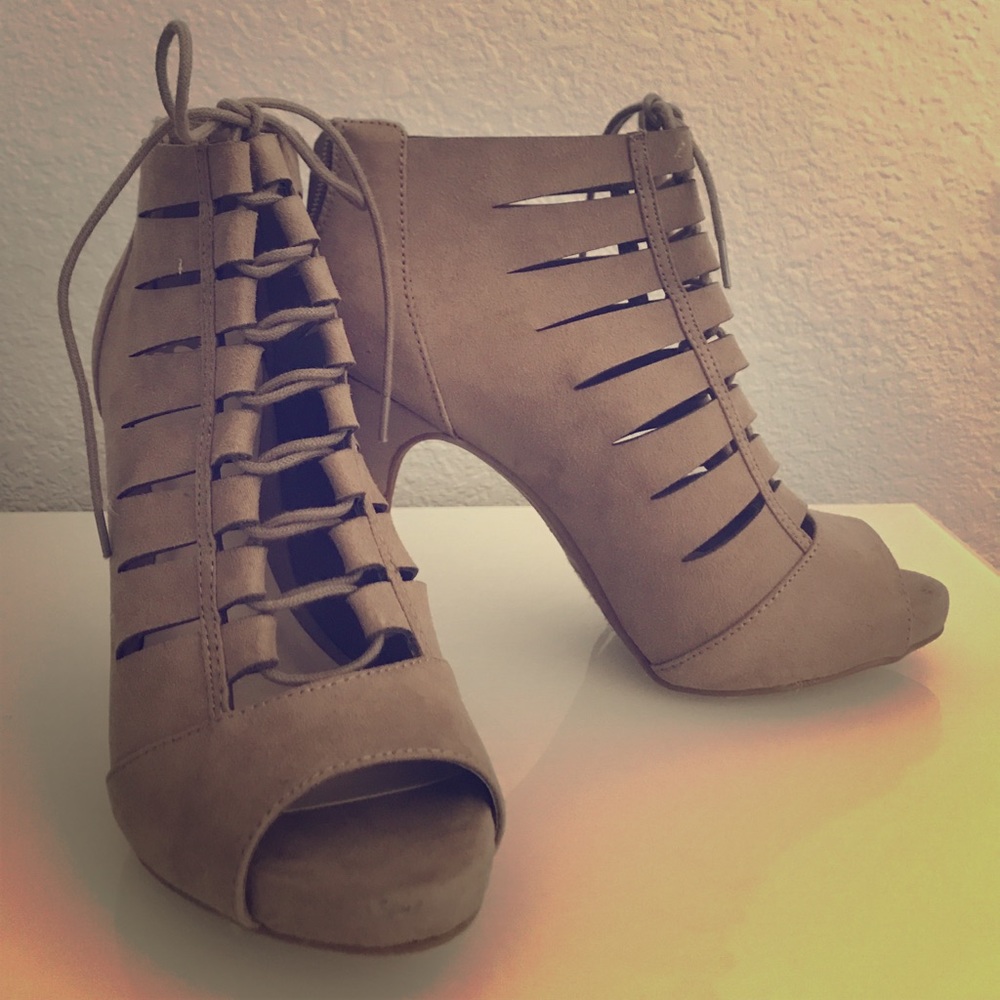 Suede nude lace up heels