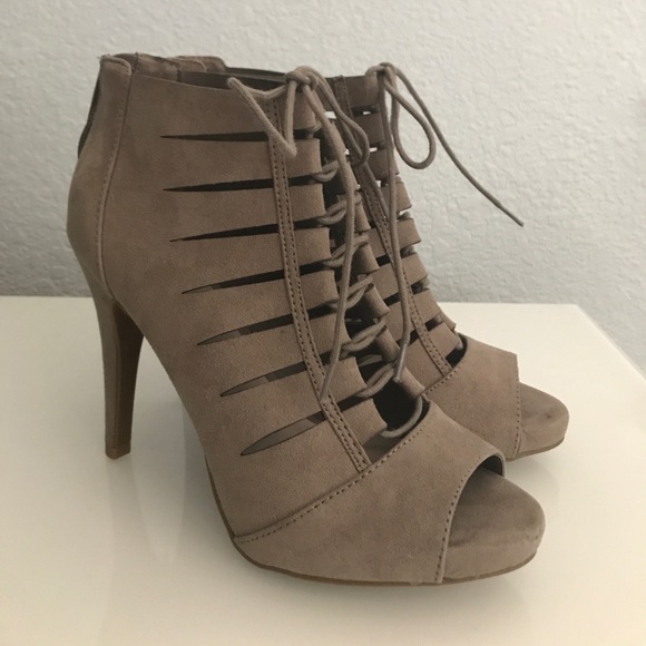 Suede nude lace up heels - Picture 3 of 3