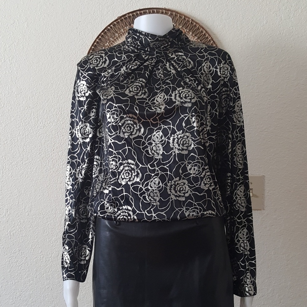 Silky mock neck blouse