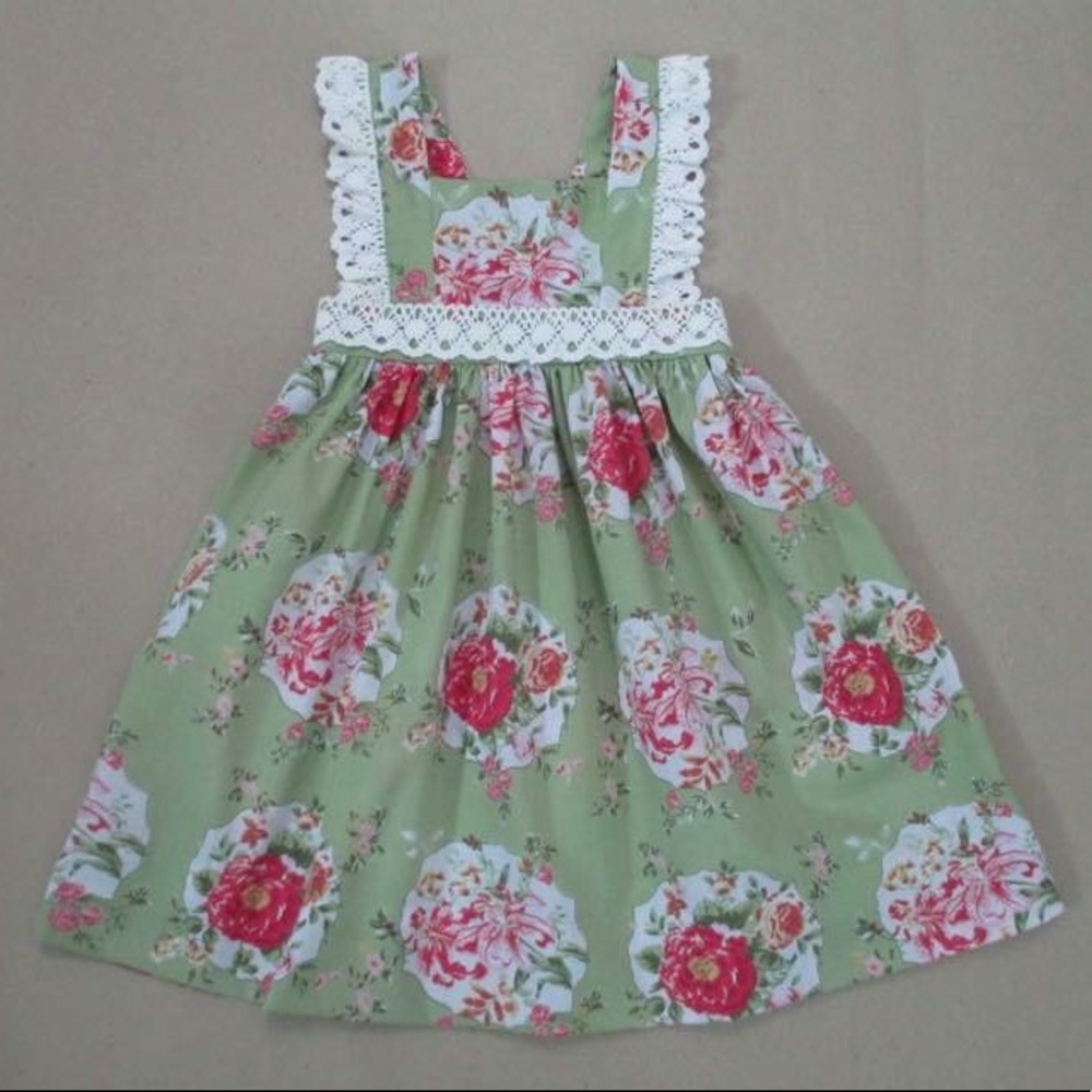 Green floral pinafore dress