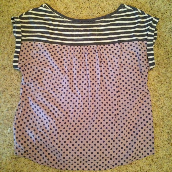 Striped & polka dot little yellow button Anthro t - Picture 2 of 4